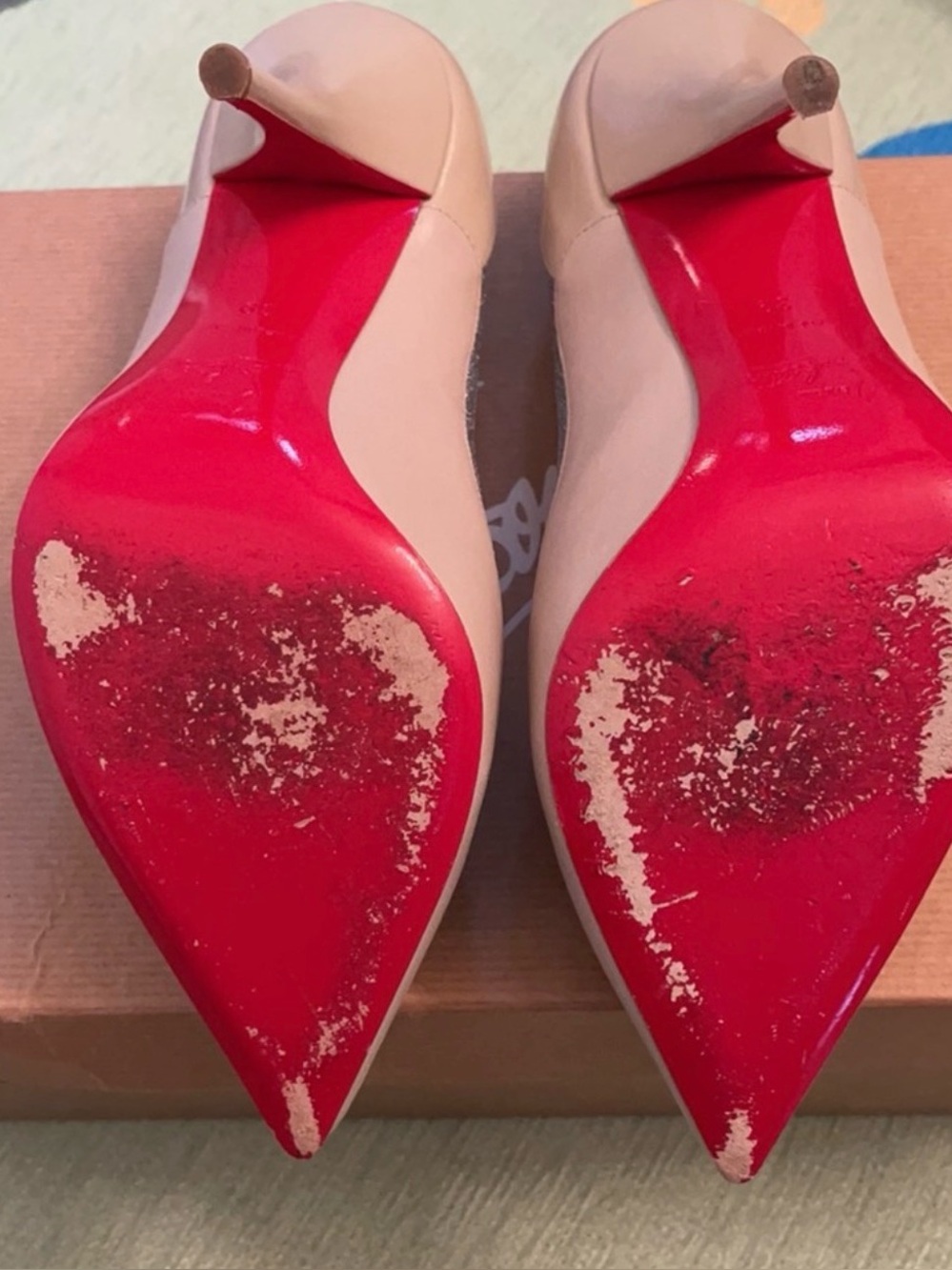Christian Louboutin Beige Pumps with Red Soles and Silver Trim - Picture 3 of 6